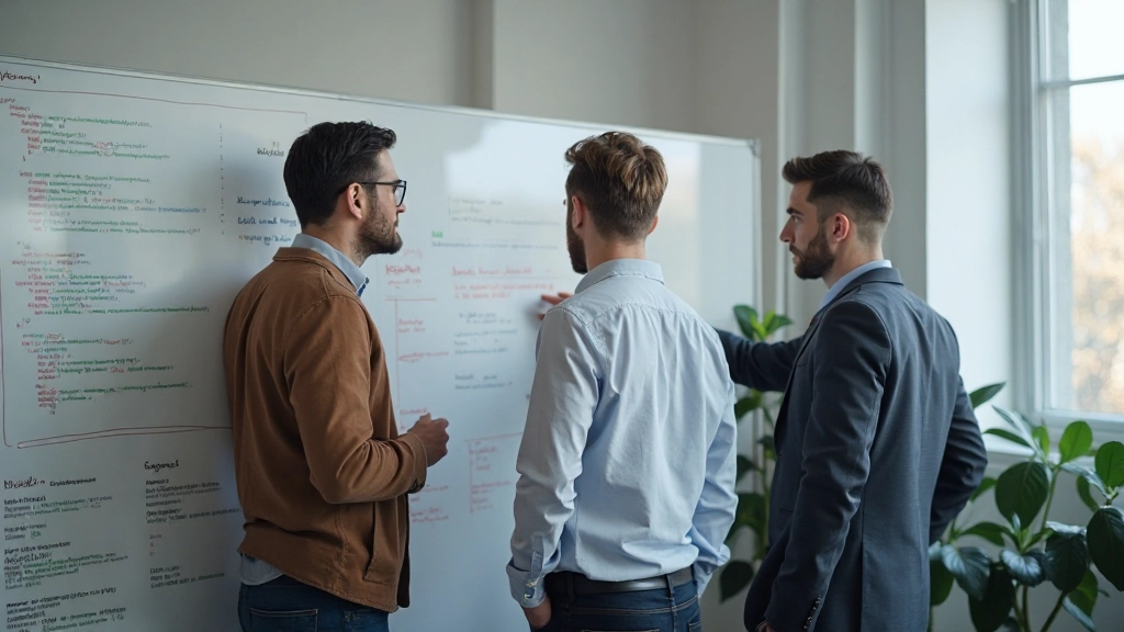 Команда программистов обсуждает архитектуру приложения