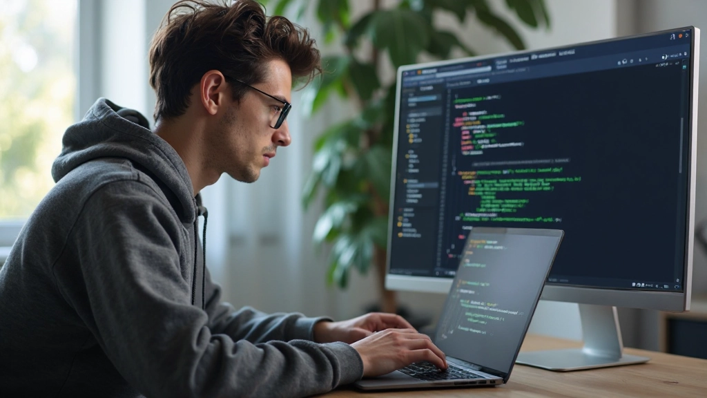 Профессиональный рабочий стол программиста с кодом Python на экране